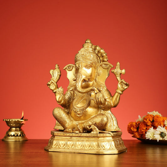 Superfine Brass Lord Ganesha Statue - 15 Inch Height - Budhshiv.com