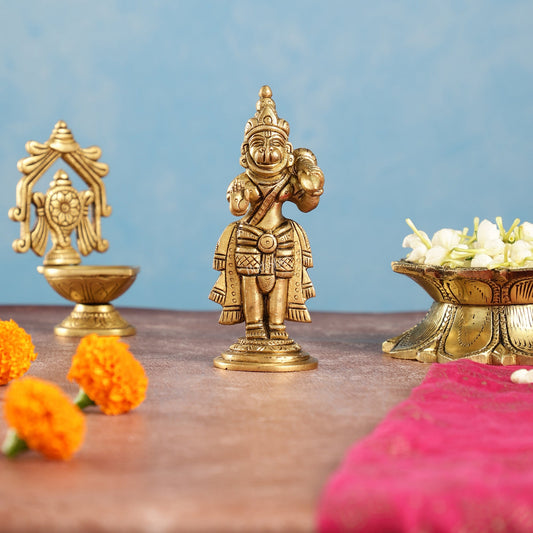 Superfine Brass Lord Hanuman Standing Idol | Blessing Mudra | 5.5" Height - Budhshiv.com