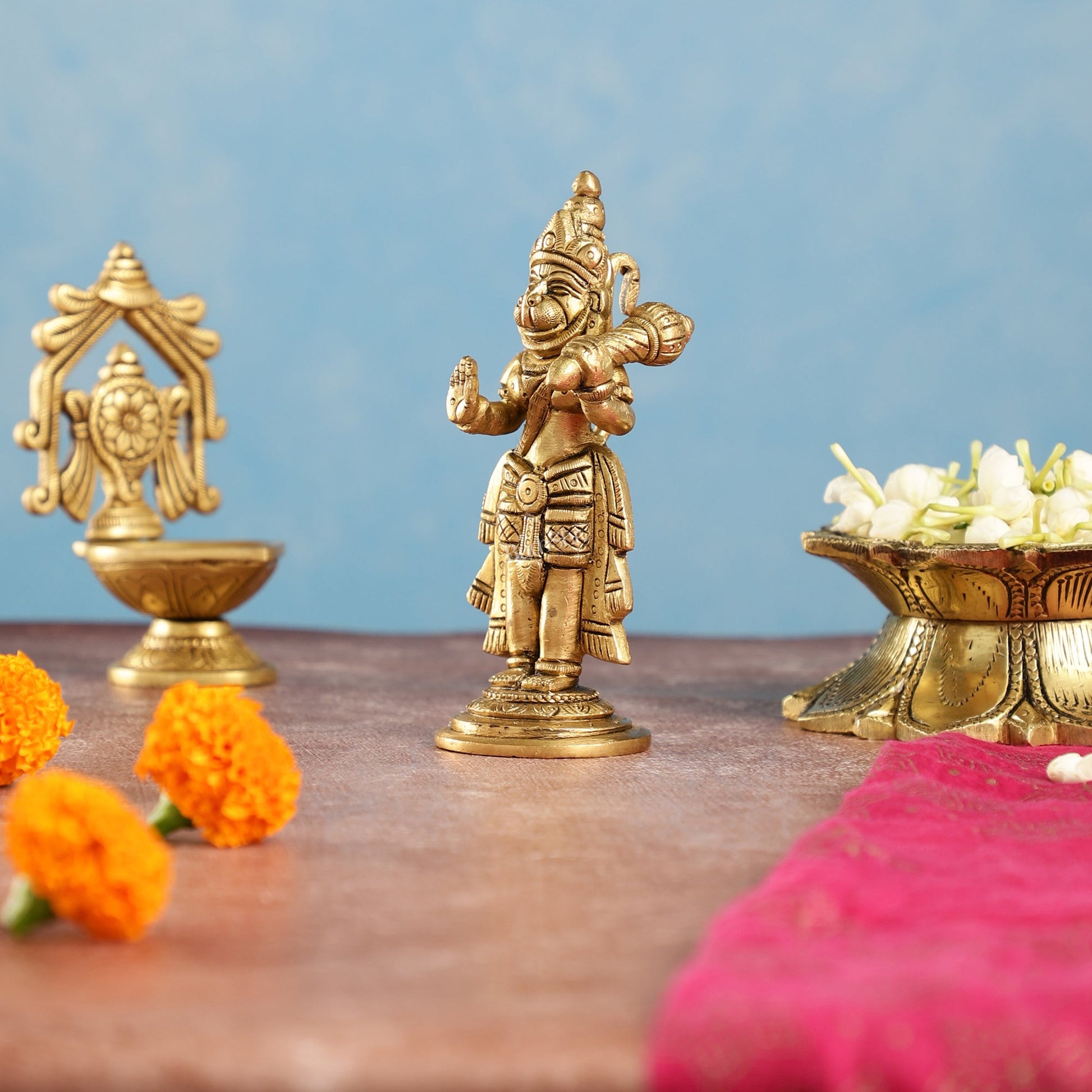 Superfine Brass Lord Hanuman Standing Idol | Blessing Mudra | 5.5" Height - Budhshiv.com