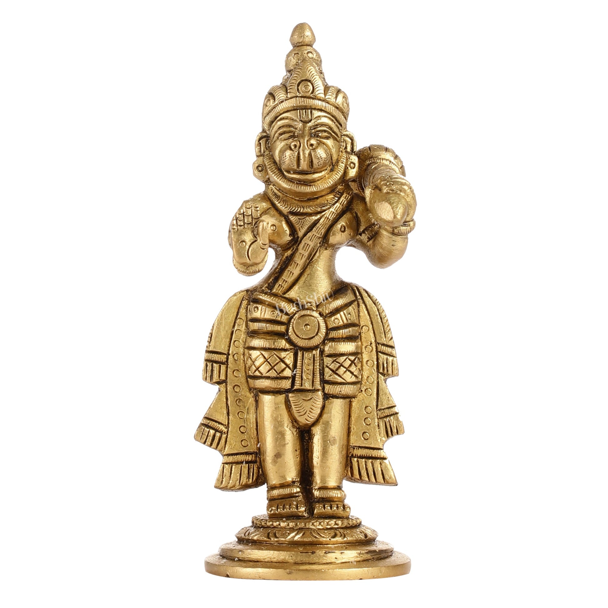 Superfine Brass Lord Hanuman Standing Idol | Blessing Mudra | 5.5" Height - Budhshiv.com