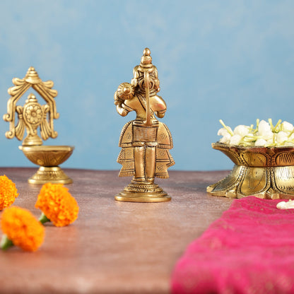 Superfine Brass Lord Hanuman Standing Idol | Blessing Mudra | 5.5" Height - Budhshiv.com