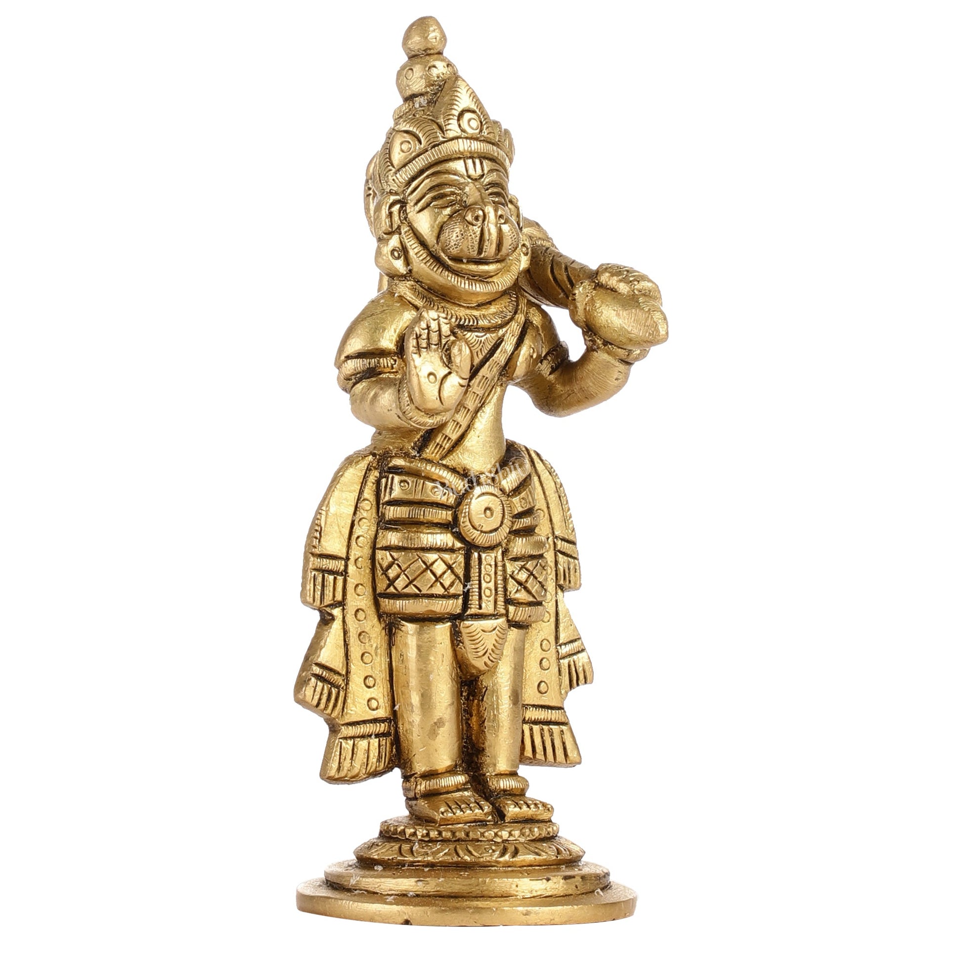 Superfine Brass Lord Hanuman Standing Idol | Blessing Mudra | 5.5" Height - Budhshiv.com