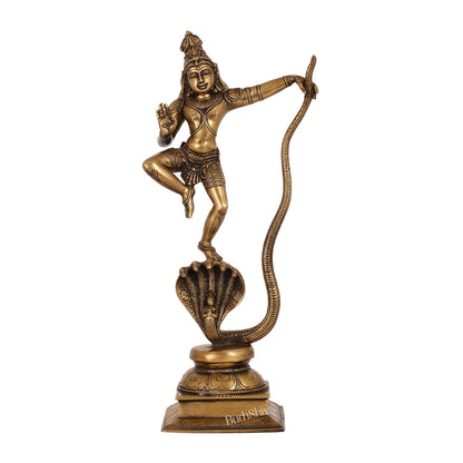 Superfine Brass Lord Krishna Dancing on Kaliya Naag | 18" Height | Cosmic Grace - Budhshiv.com