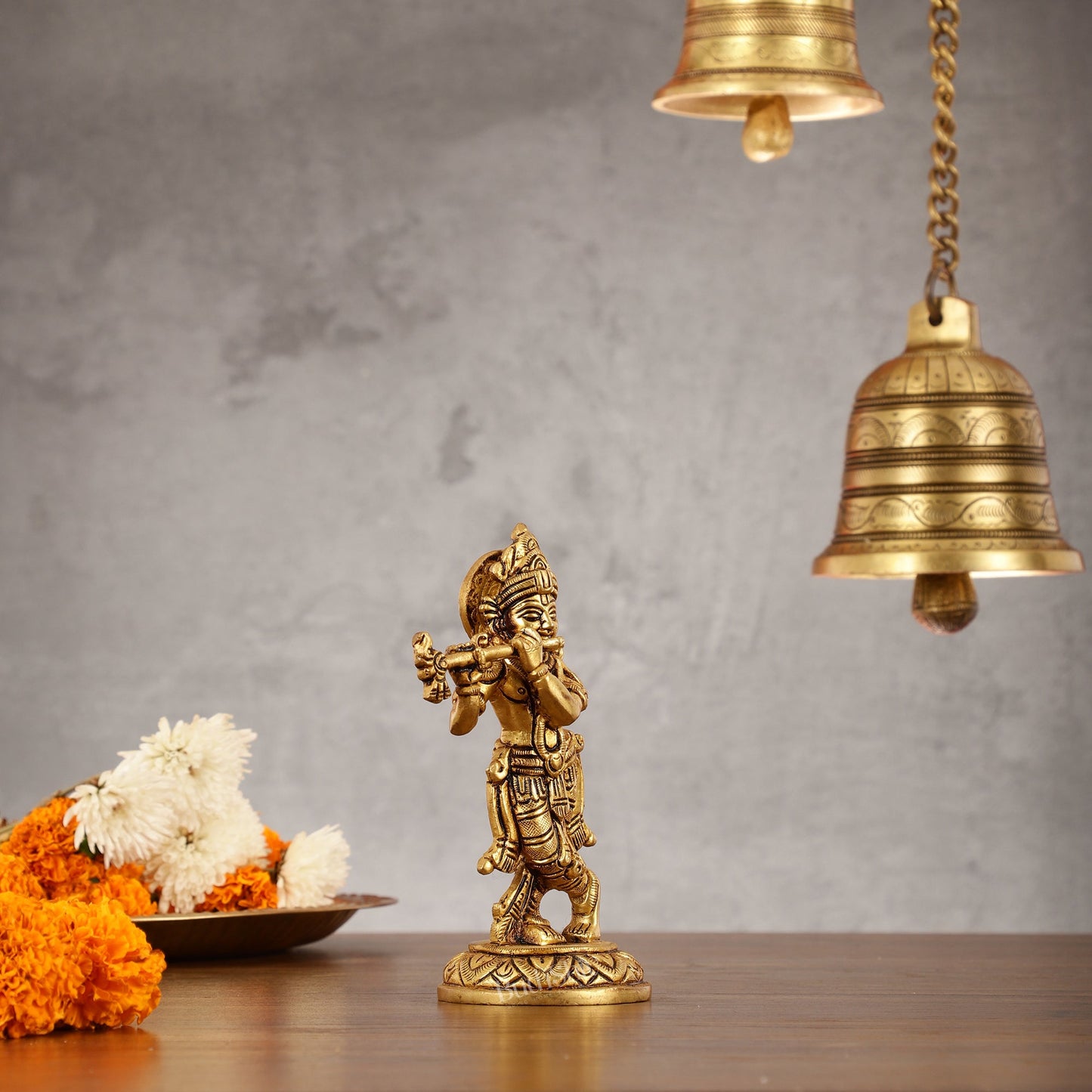 Superfine Brass Lord Krishna Idol - 6" - Budhshiv.com