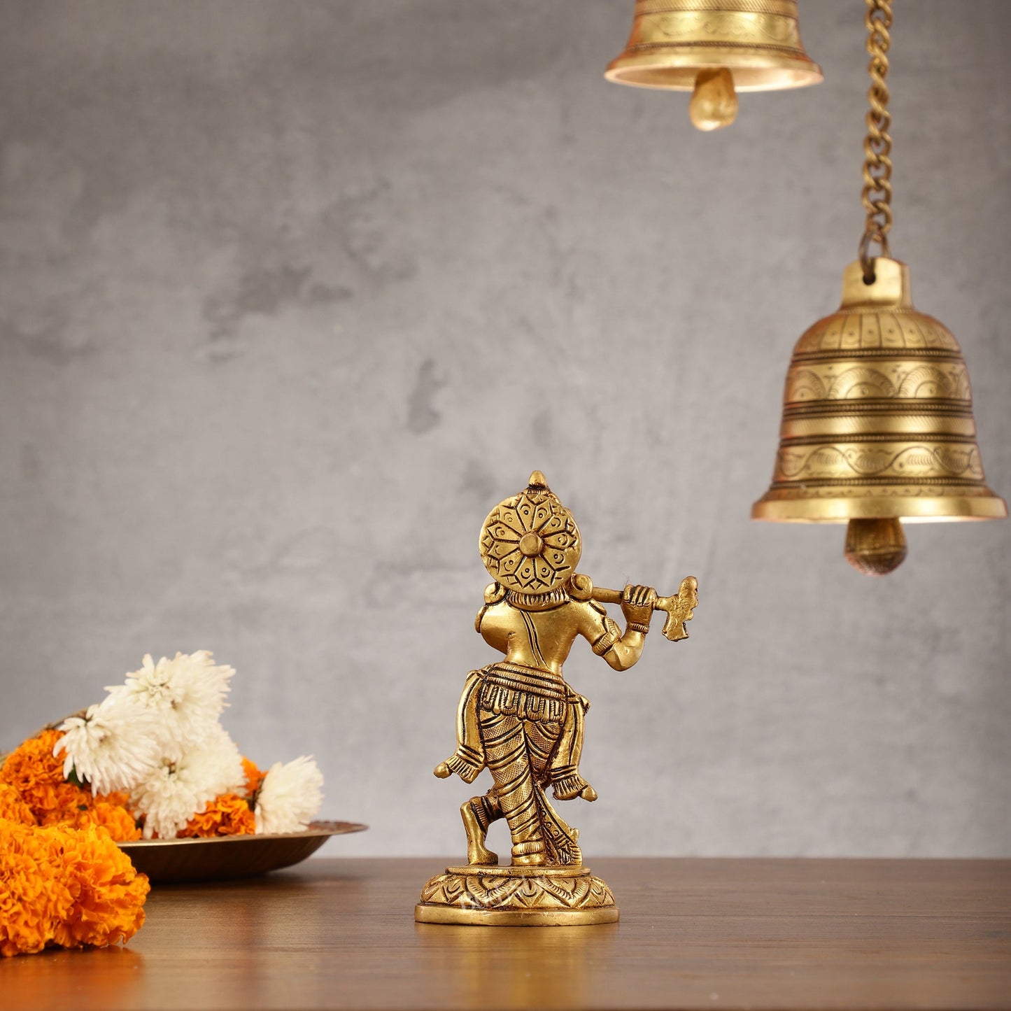 Superfine Brass Lord Krishna Idol - 6" - Budhshiv.com