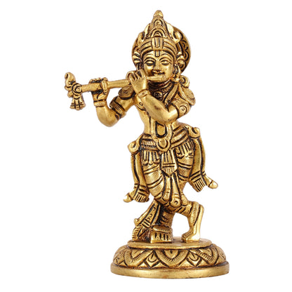 Superfine Brass Lord Krishna Idol - 6" - Budhshiv.com