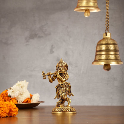 Superfine Brass Lord Krishna Idol - 6" - Budhshiv.com