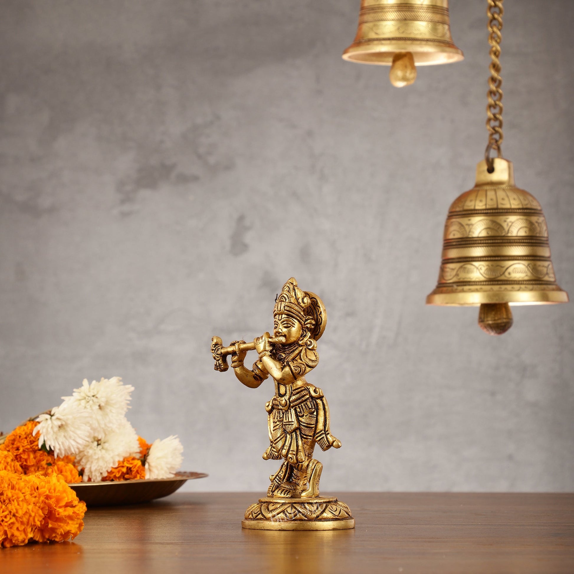 Superfine Brass Lord Krishna Idol - 6" - Budhshiv.com