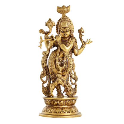 Superfine Brass Lord Krishna Idol with 4 Arms - 11.5 Inch - Budhshiv.com