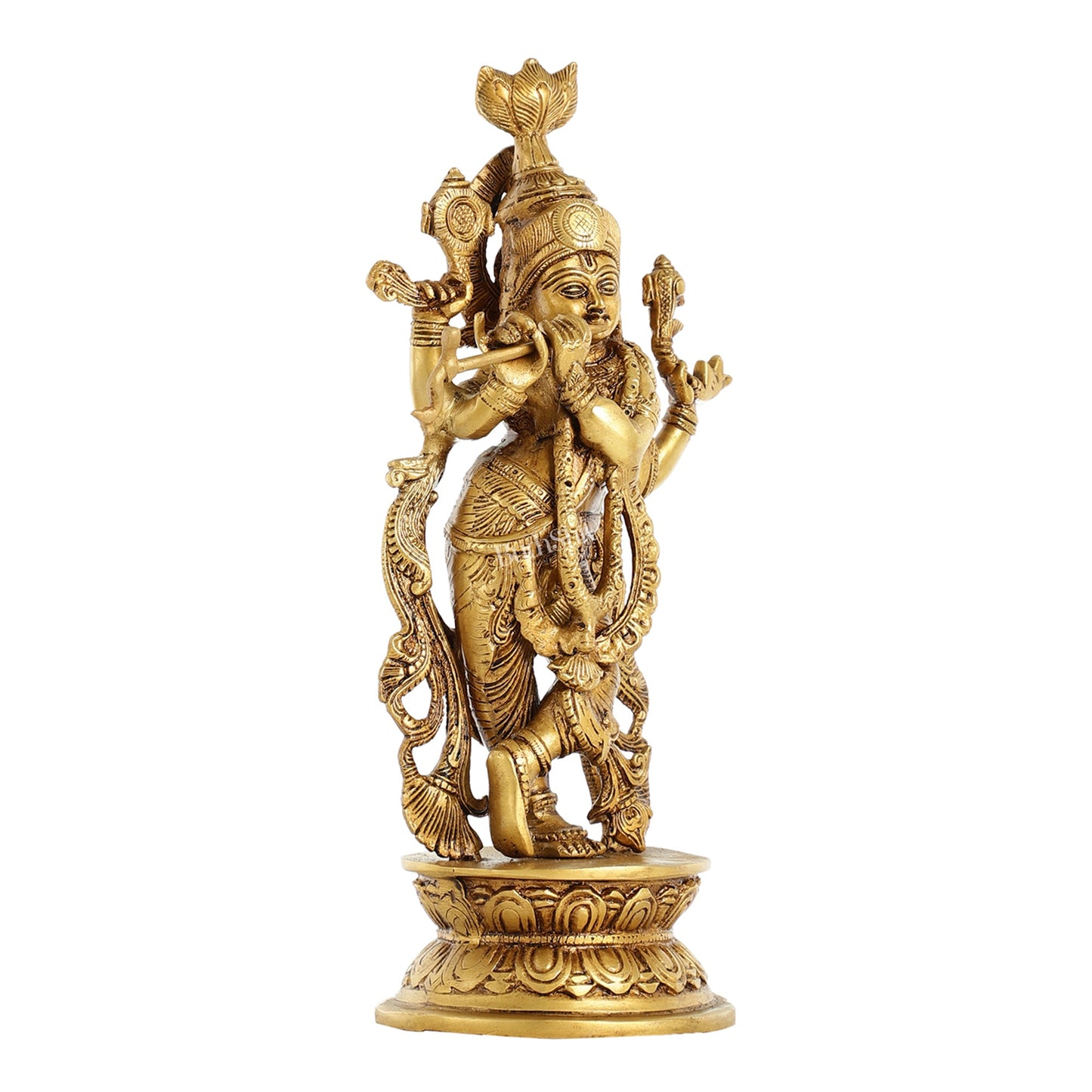 Superfine Brass Lord Krishna Idol with 4 Arms - 11.5 Inch - Budhshiv.com