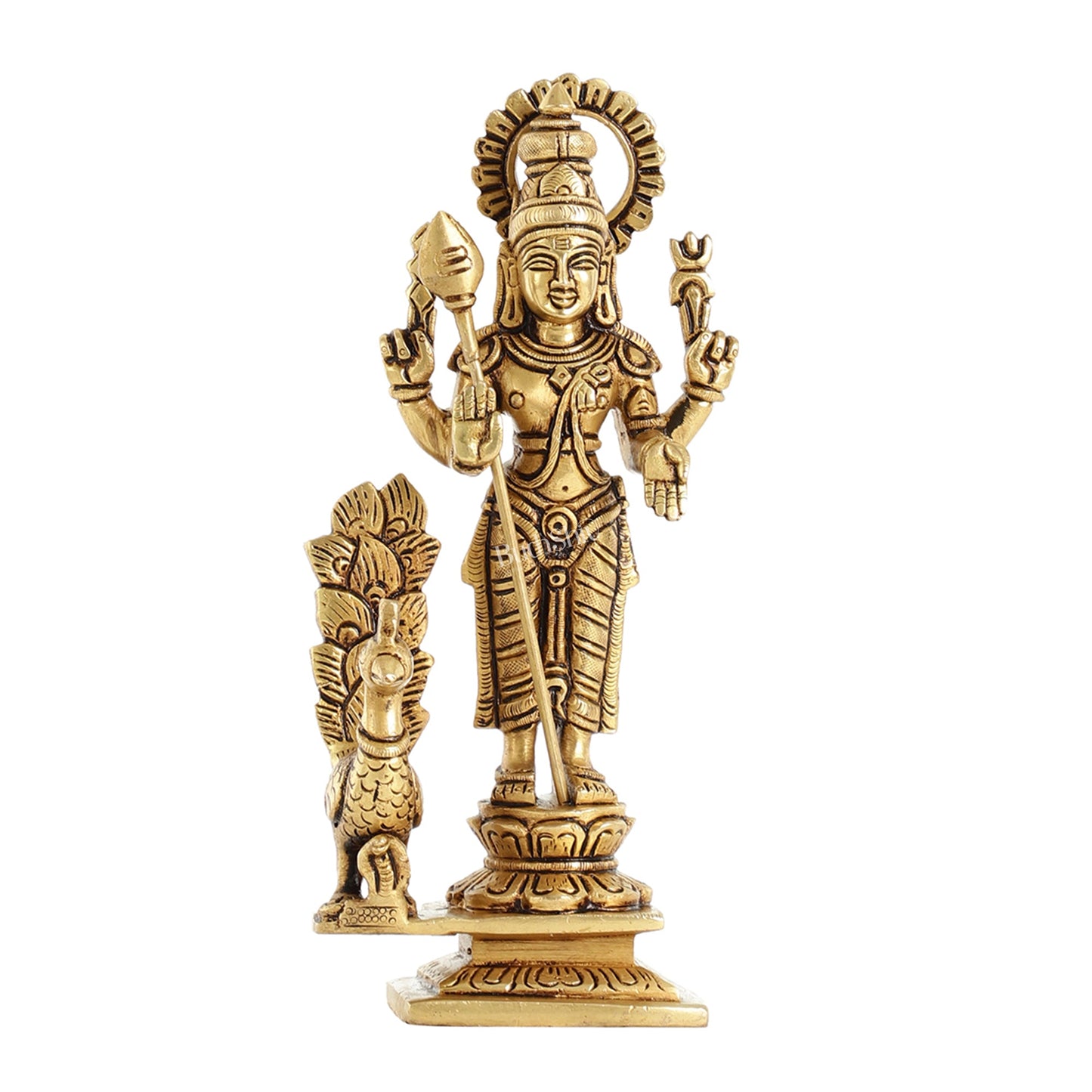 Superfine Brass Lord Murugan Kartikeya Idol - 8 Inch - Budhshiv.com