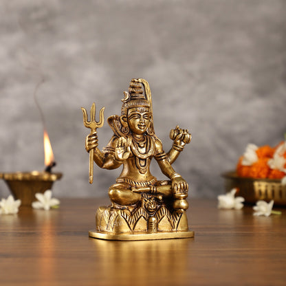 Superfine Brass Lord Shiva Idol with Four Arms | Height 6 inch - Budhshiv.com