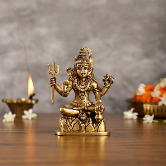 Superfine Brass Lord Shiva Idol with Four Arms | Height 6 inch - Budhshiv.com