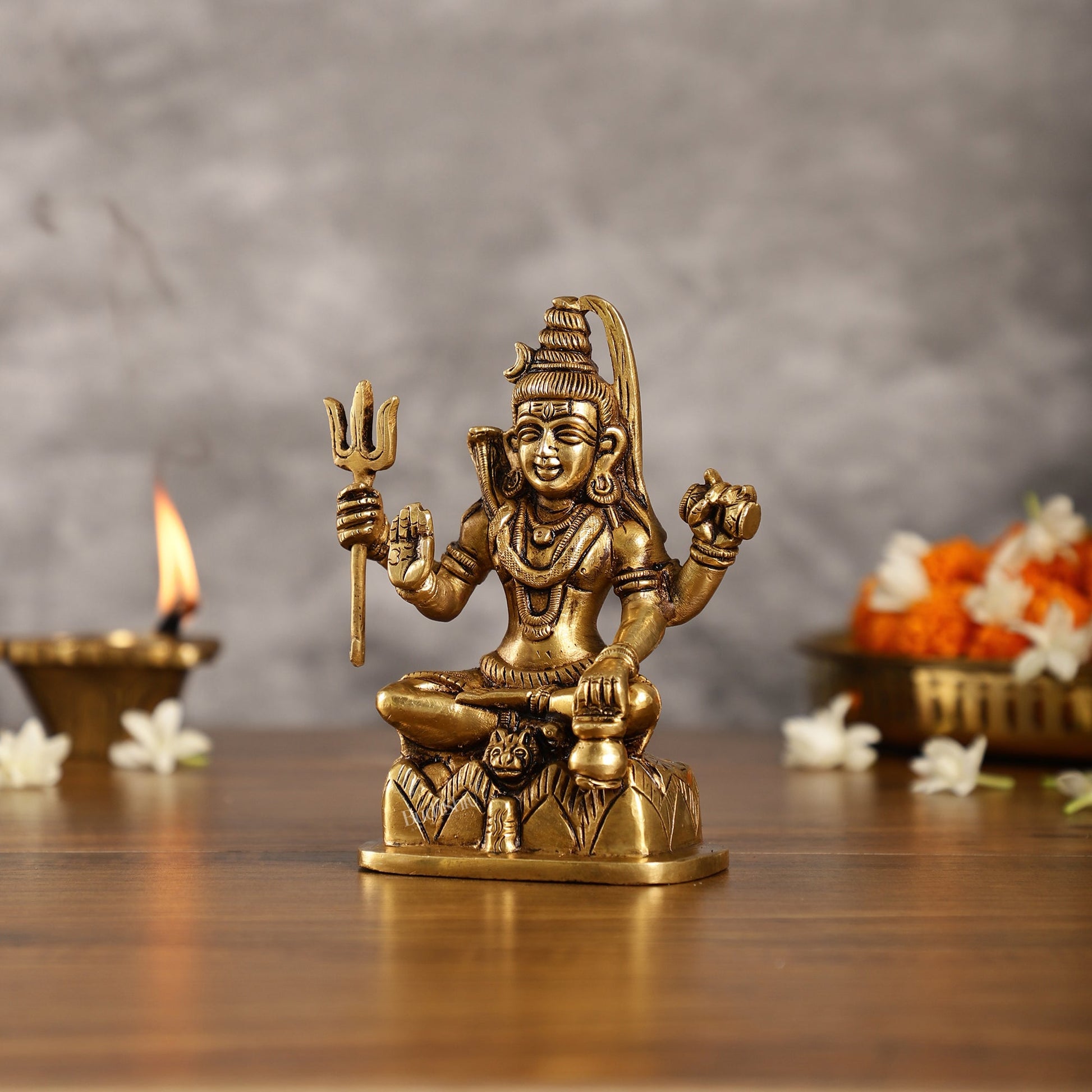 Superfine Brass Lord Shiva Idol with Four Arms | Height 6 inch - Budhshiv.com