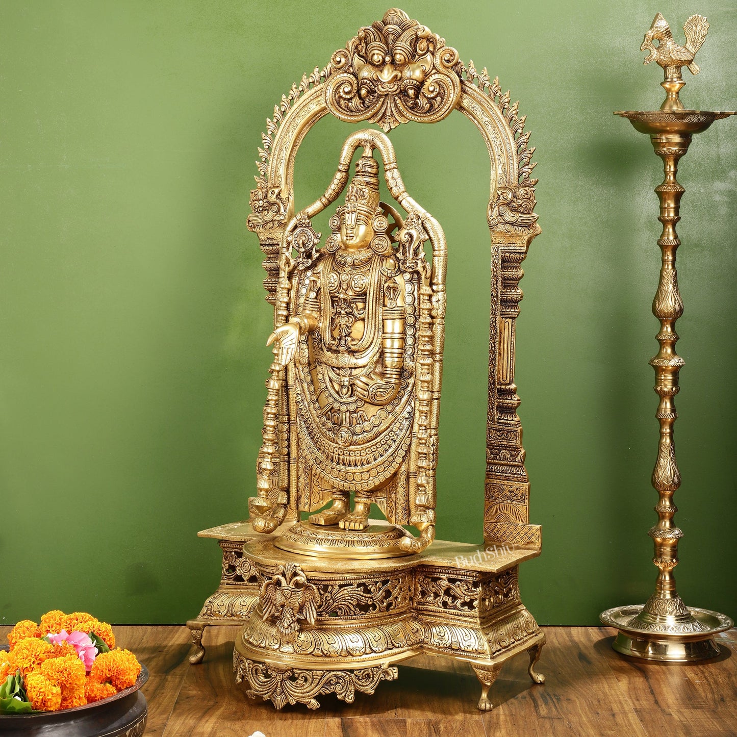 Superfine Brass Lord Tirupati Balaji Venkateshwara Swamy Idol | 37-inch Height - Budhshiv.com
