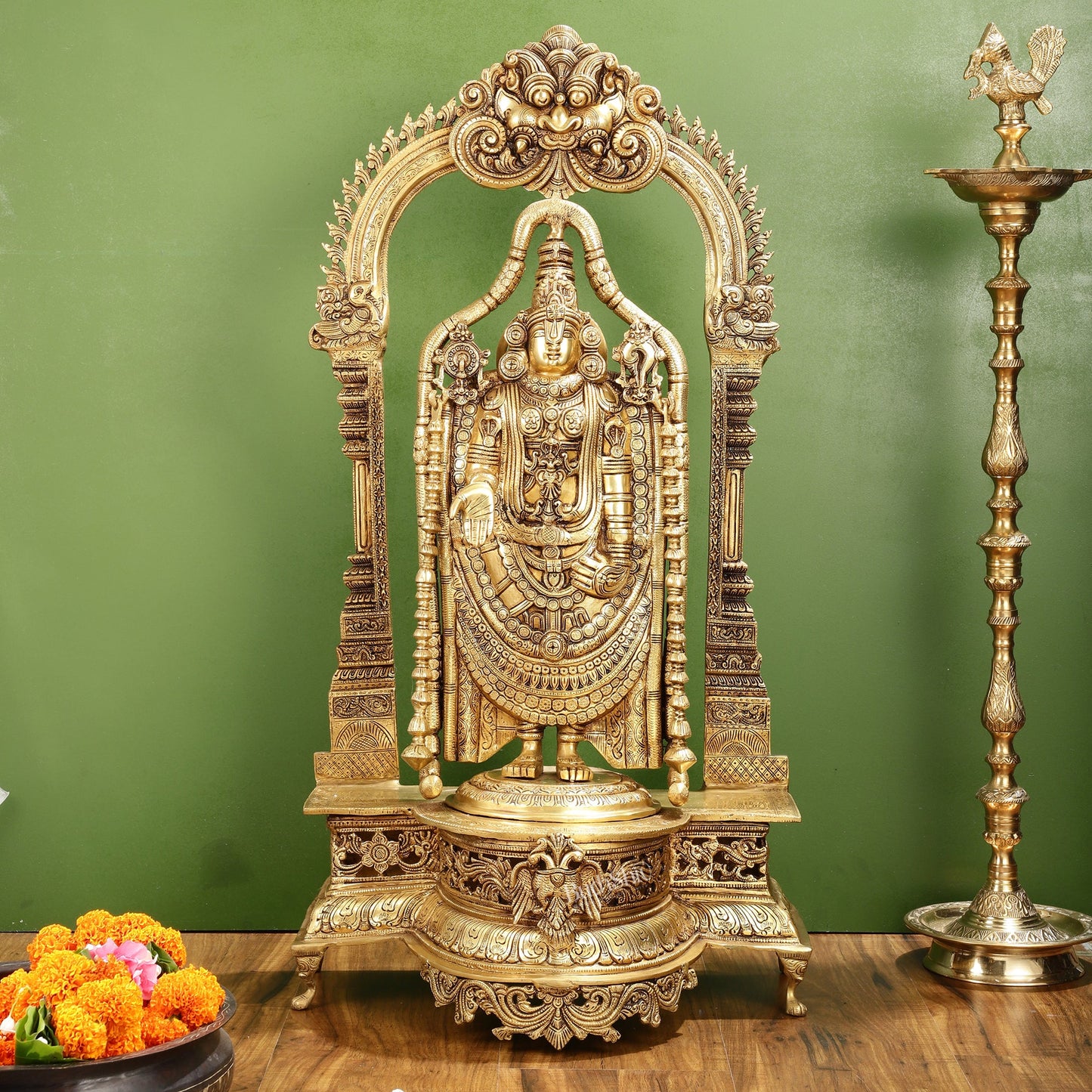 Superfine Brass Lord Tirupati Balaji Venkateshwara Swamy Idol | 37-inch Height - Budhshiv.com