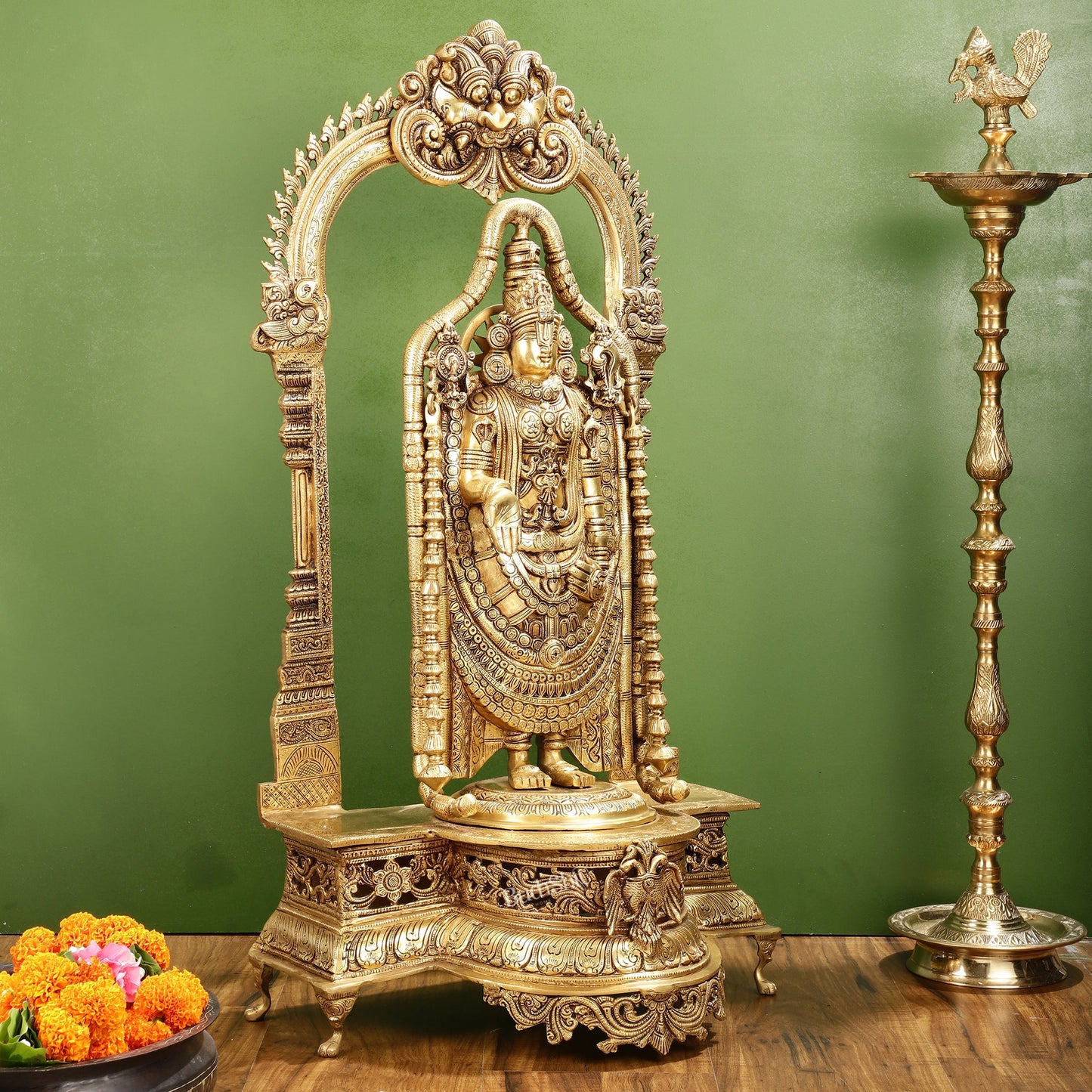 Superfine Brass Lord Tirupati Balaji Venkateshwara Swamy Idol | 37-inch Height - Budhshiv.com