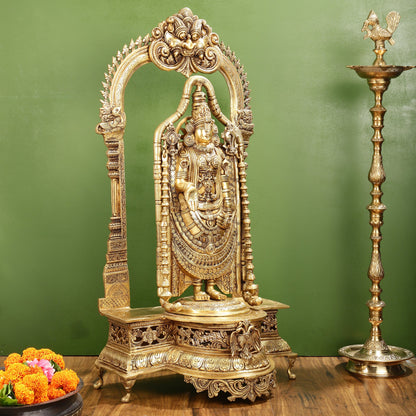 Superfine Brass Lord Tirupati Balaji Venkateshwara Swamy Idol | 37-inch Height - Budhshiv.com