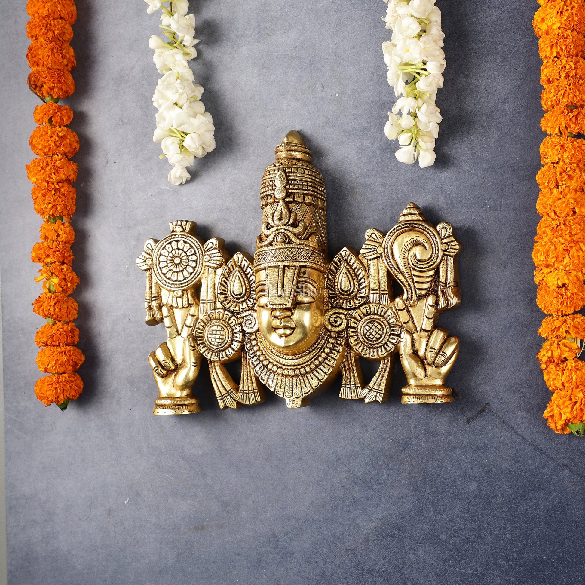 Superfine Brass Lord Tirupati Balaji Venkateshwara Swamy Wall Hanging - 9x10.5x3 Inch - Budhshiv.com