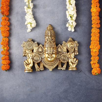 Superfine Brass Lord Tirupati Balaji Venkateshwara Swamy Wall Hanging - 9x10.5x3 Inch - Budhshiv.com