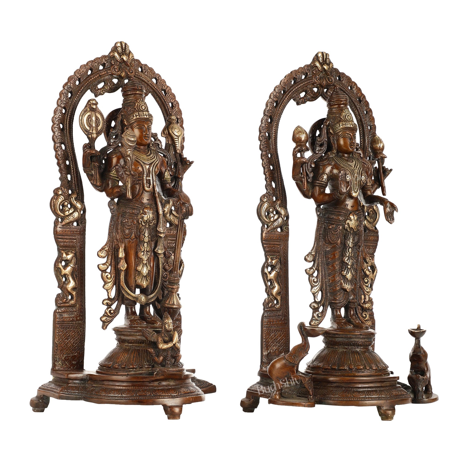 Superfine Brass Lord Vishnu & Goddess Lakshmi Idol Pair | 16 inch - Budhshiv.com