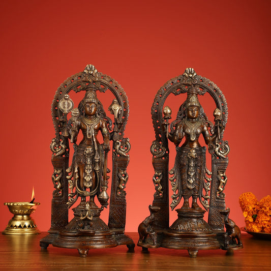Superfine Brass Lord Vishnu & Goddess Lakshmi Idol Pair | 16 inch - Budhshiv.com