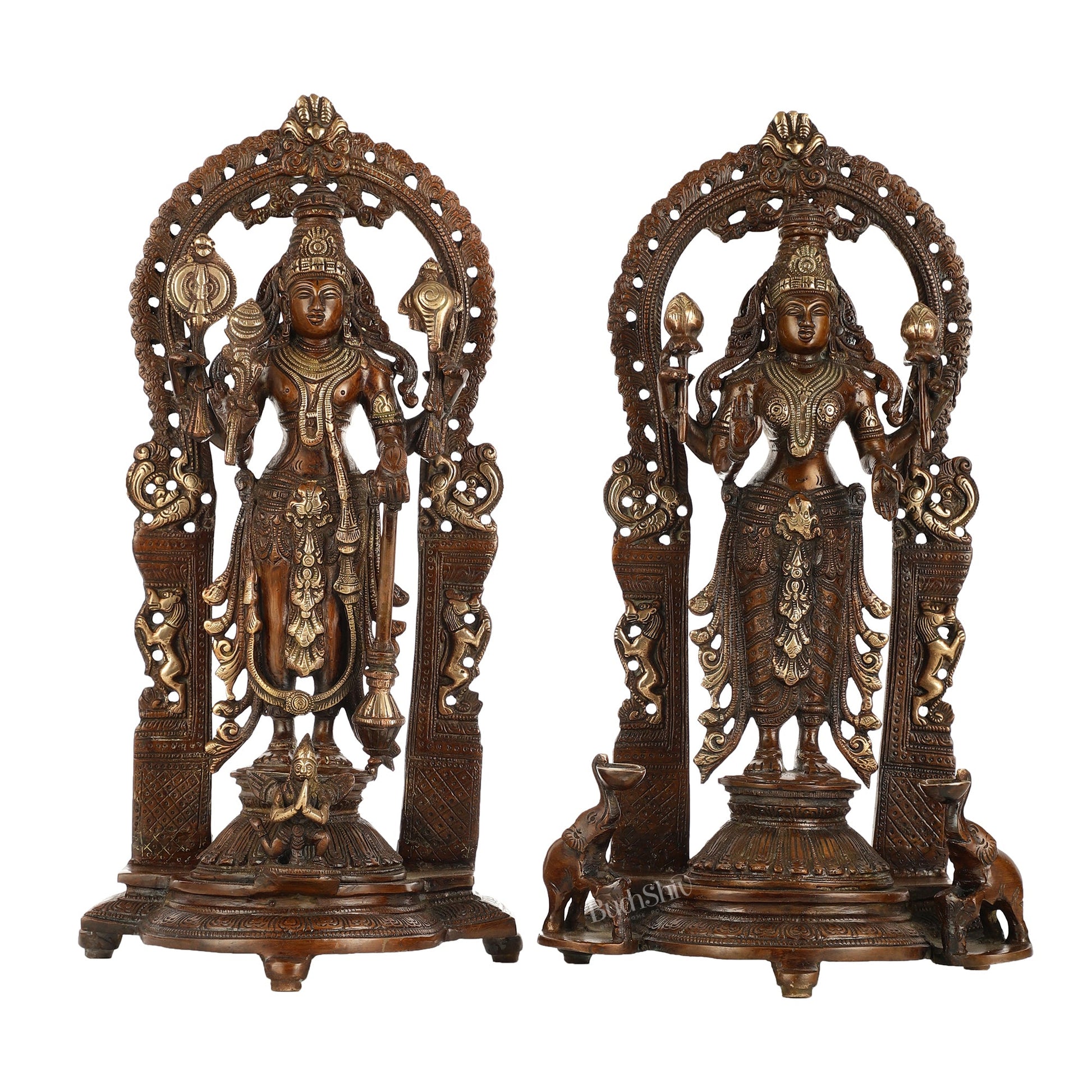 Superfine Brass Lord Vishnu & Goddess Lakshmi Idol Pair | 16 inch - Budhshiv.com