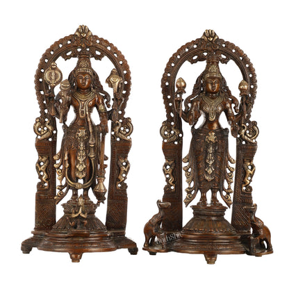 Superfine Brass Lord Vishnu & Goddess Lakshmi Idol Pair | 16 inch - Budhshiv.com