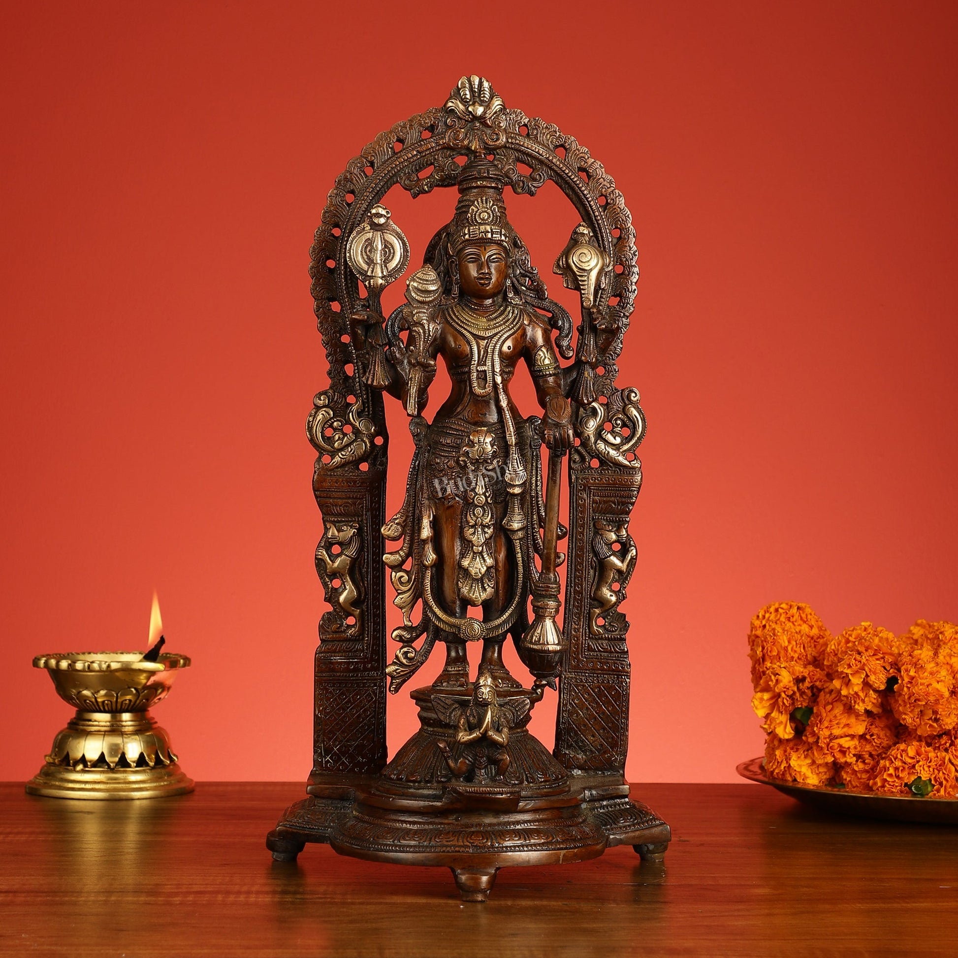 Superfine Brass Lord Vishnu & Goddess Lakshmi Idol Pair | 16 inch - Budhshiv.com