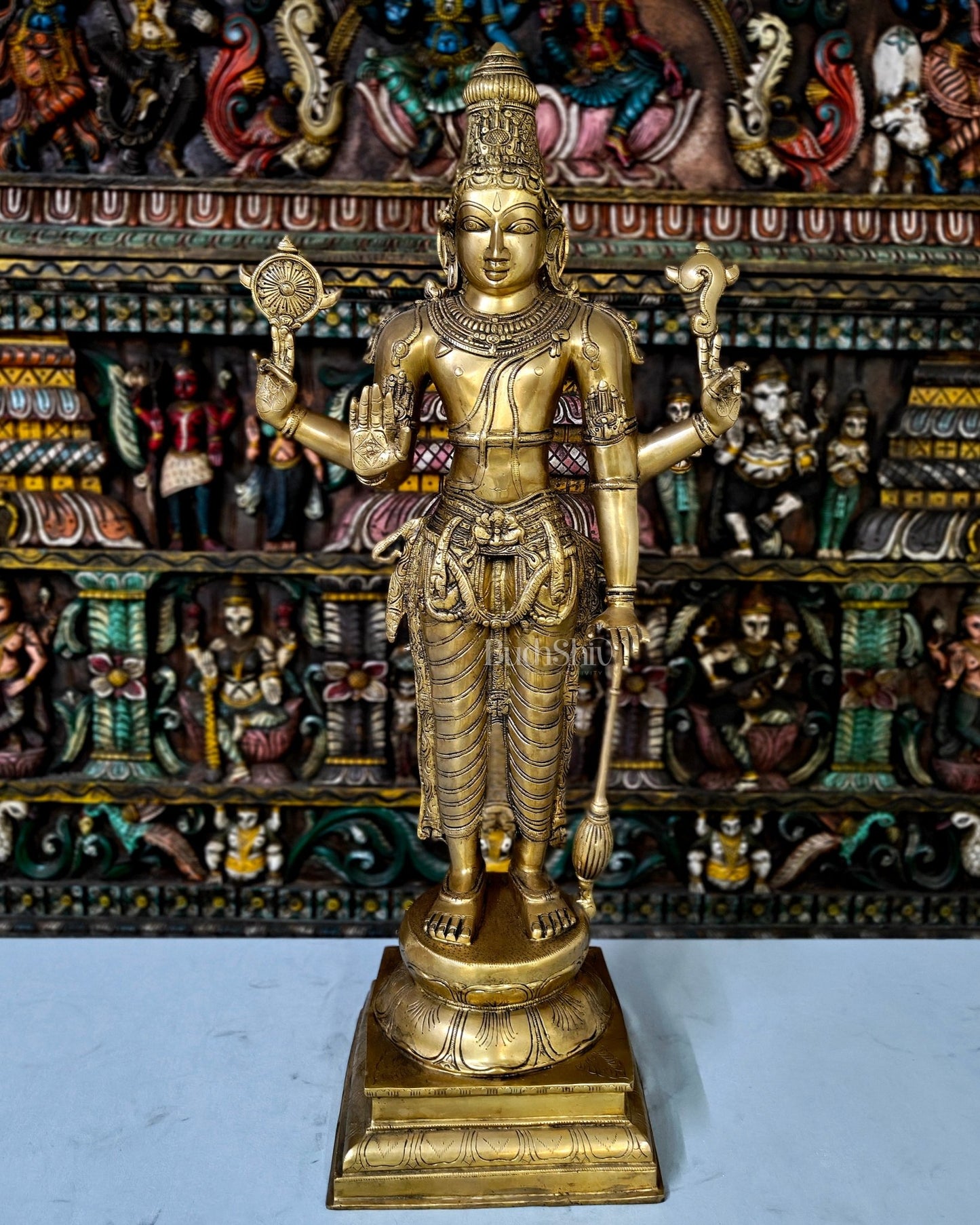 Superfine Brass Lord Vishnu Standing Sculpture - 37 inch - Budhshiv.com
