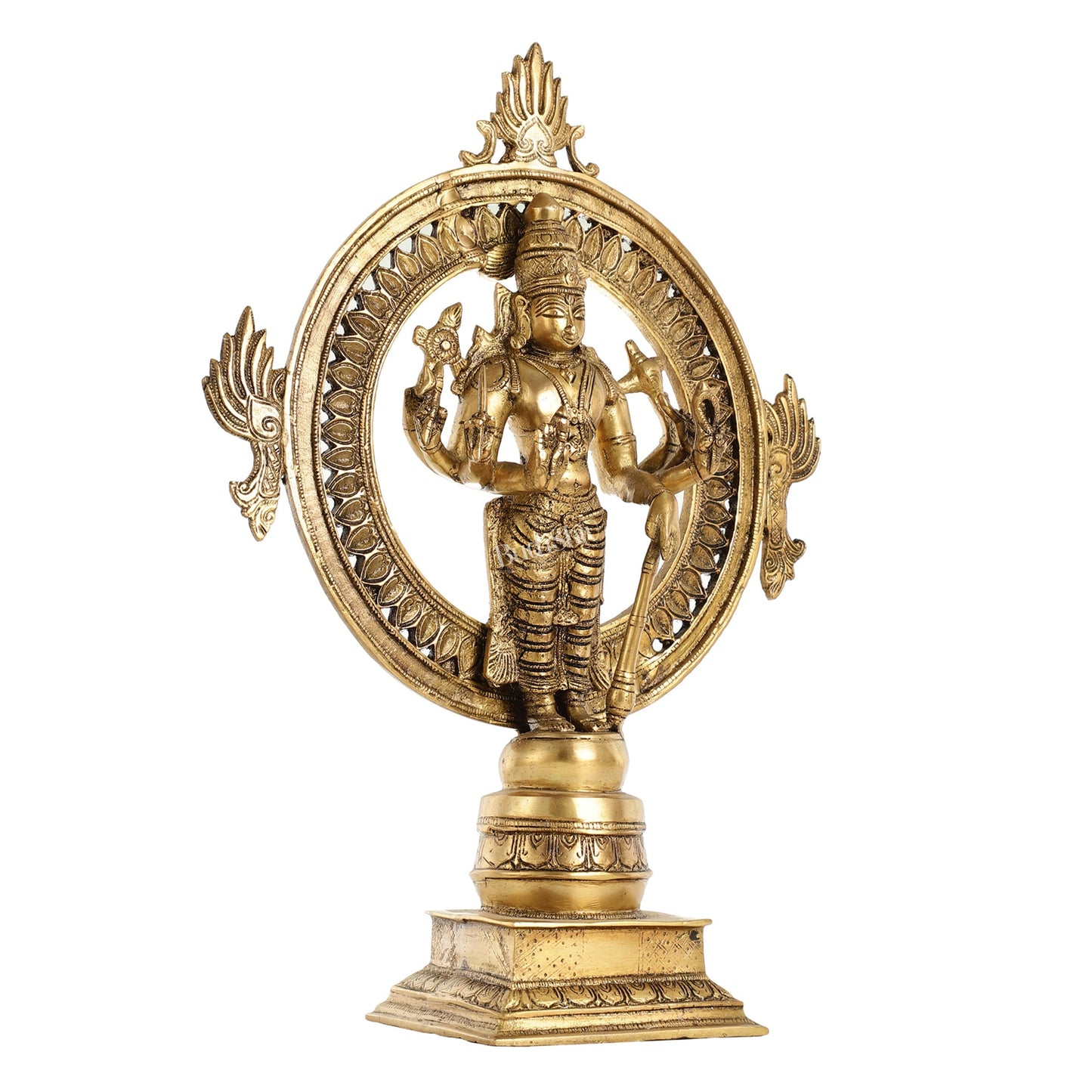 Superfine Brass Lord Vishnu Statue with Sudarshan Chakra Aura - 16.5 Inch - Budhshiv.com