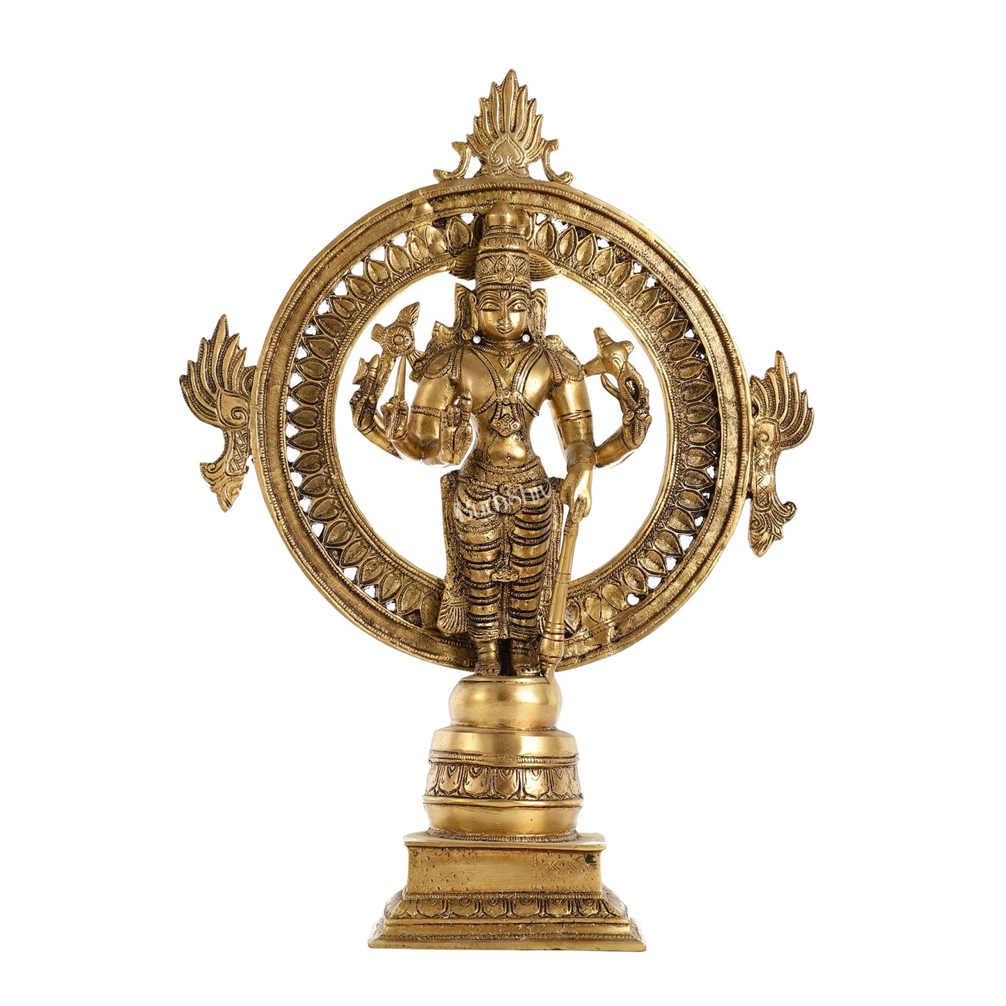 Superfine Brass Lord Vishnu Statue with Sudarshan Chakra Aura - 16.5 Inch - Budhshiv.com