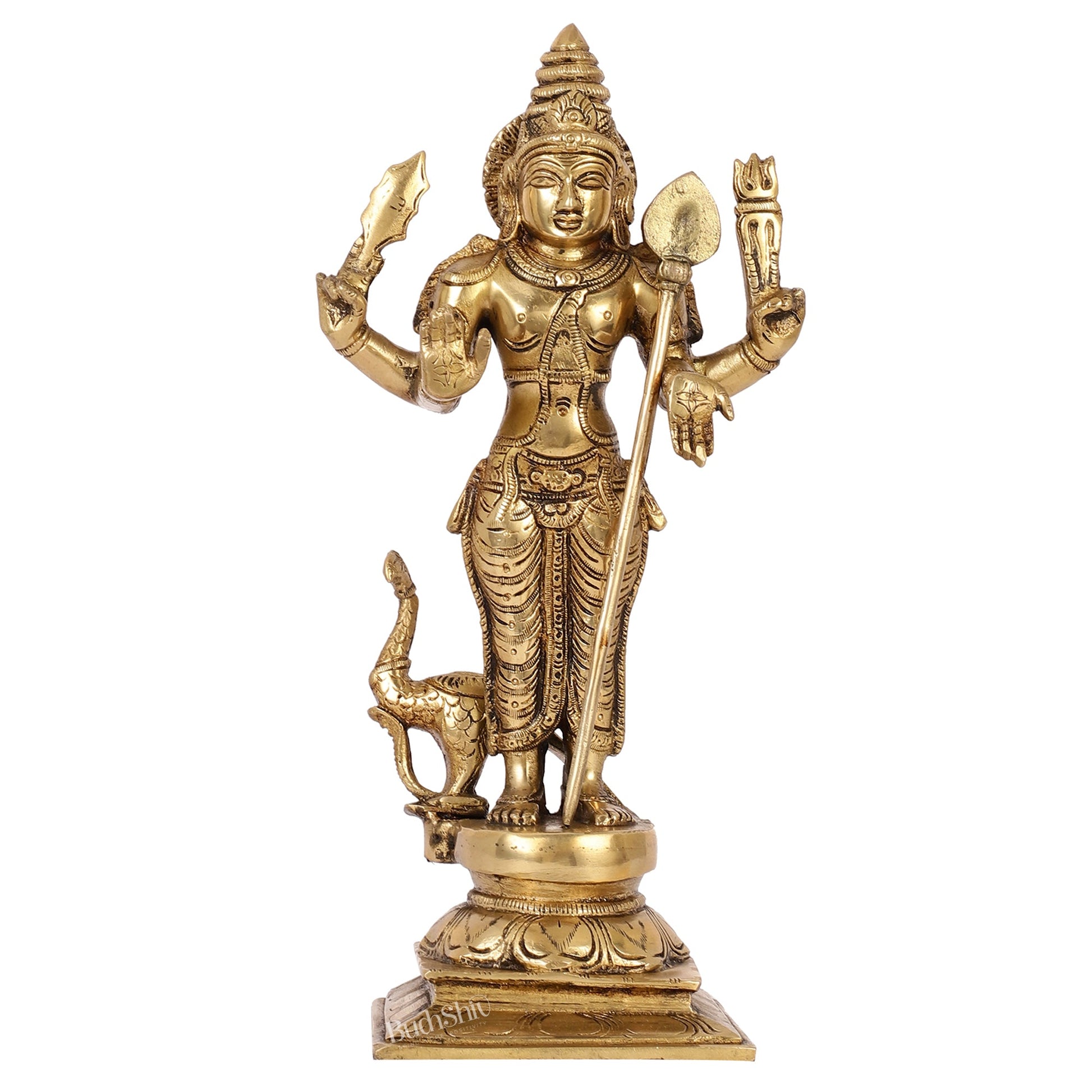 Superfine Brass Murugan Swamy Kartikeya Statue | 12.5" Height - Budhshiv.com