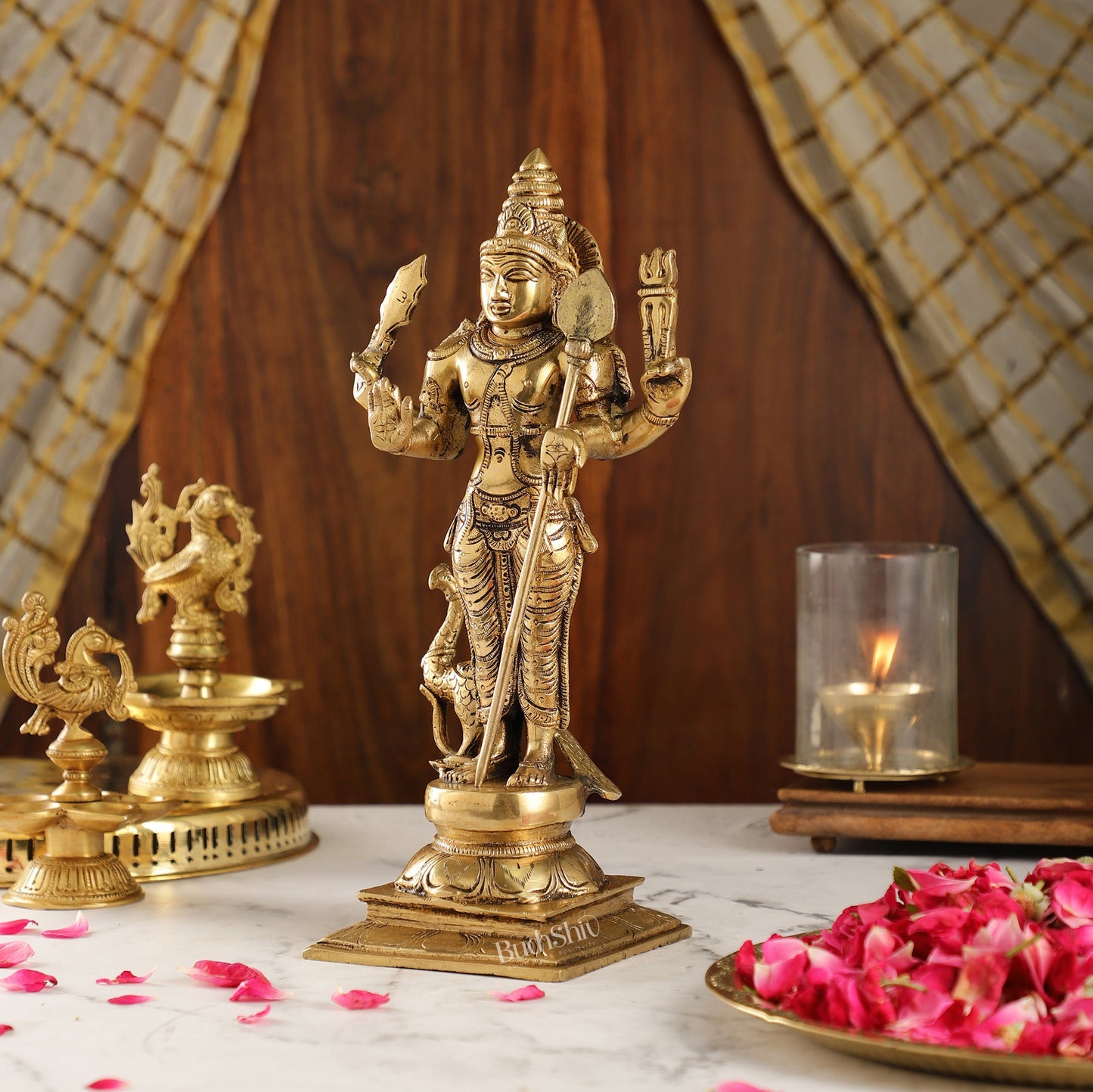 Superfine Brass Murugan Swamy Kartikeya Statue | 12.5" Height - Budhshiv.com