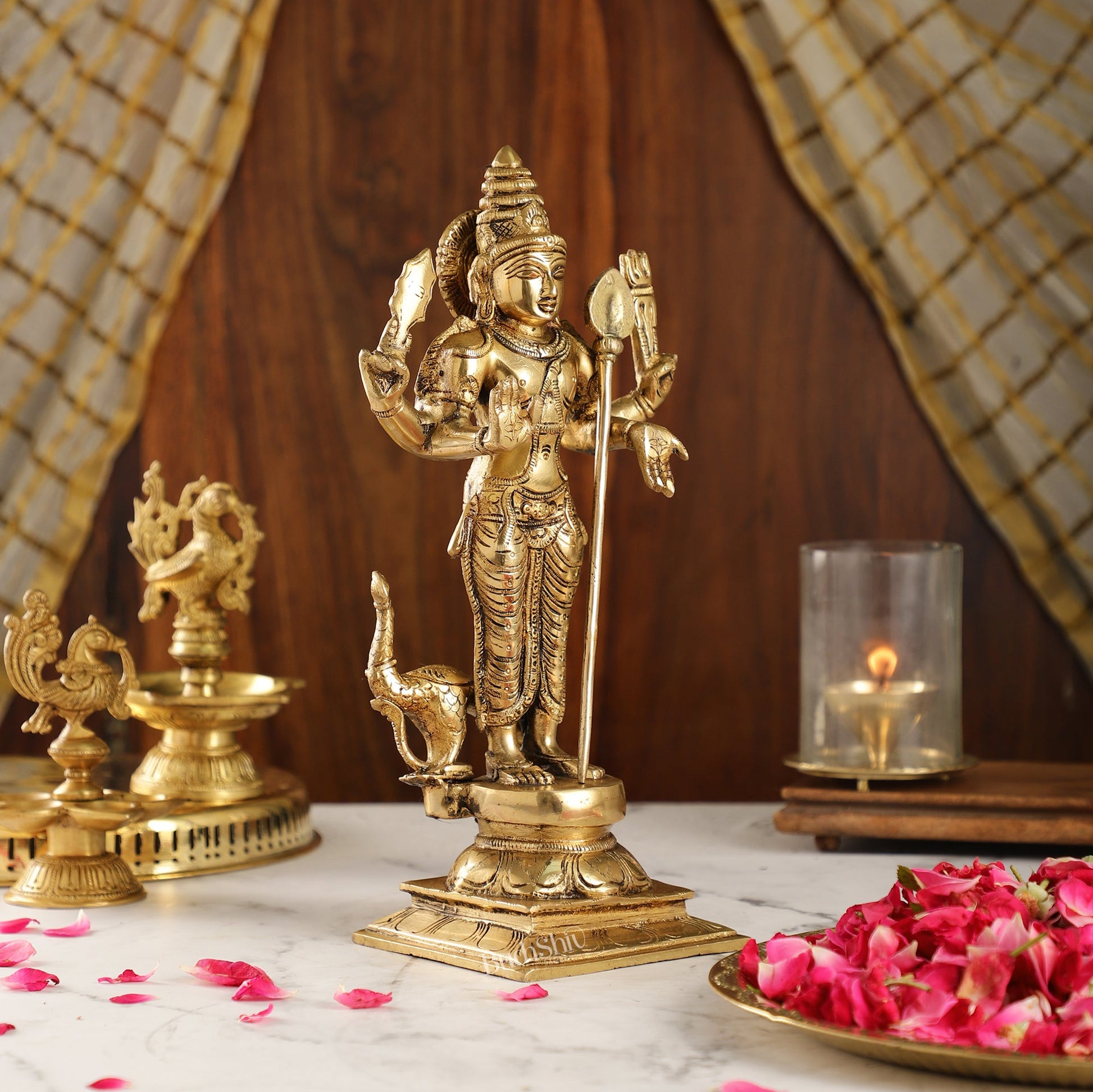 Superfine Brass Murugan Swamy Kartikeya Statue | 12.5" Height - Budhshiv.com