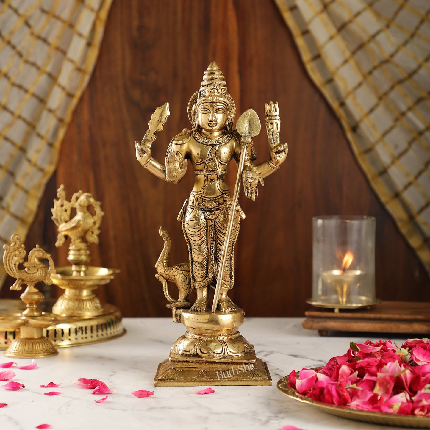 Superfine Brass Murugan Swamy Kartikeya Statue | 12.5" Height - Budhshiv.com