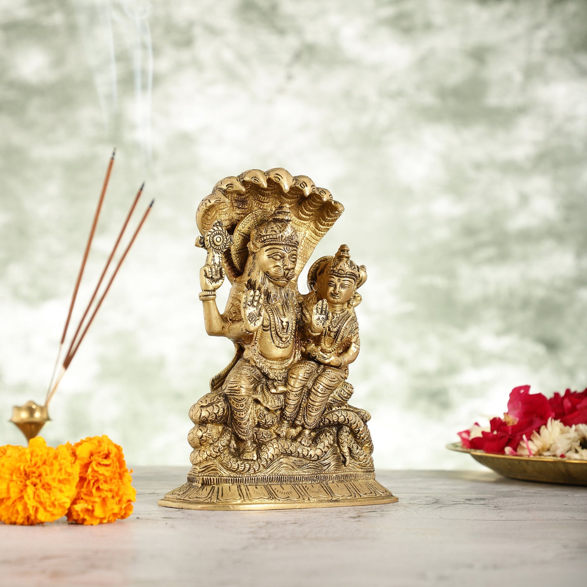Superfine Brass Narsimha Lakshmi Idol Statue - 7.5 inch - Budhshiv.com