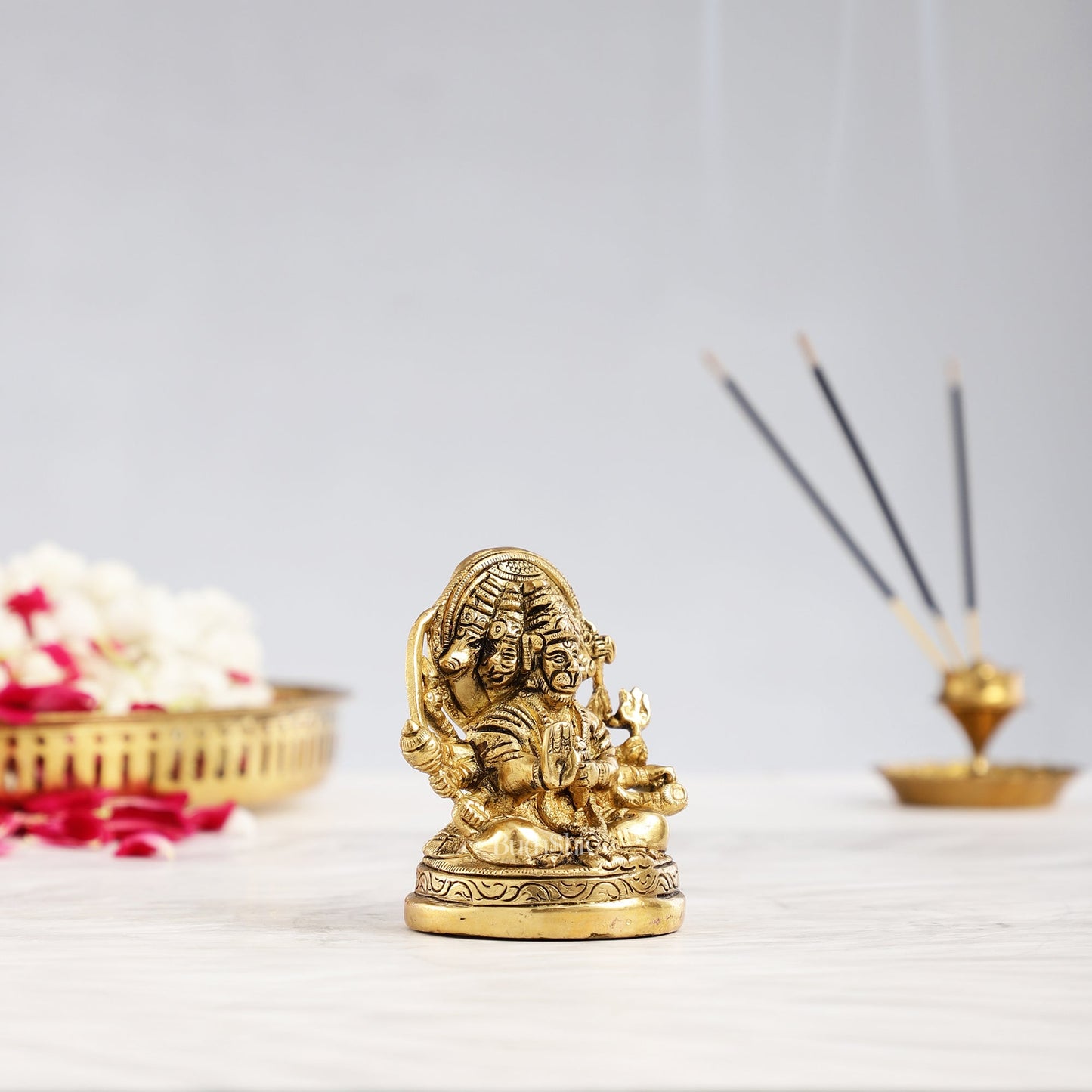 Superfine Brass Panchmukhi Hanuman Idol 3.5 inch - Budhshiv.com