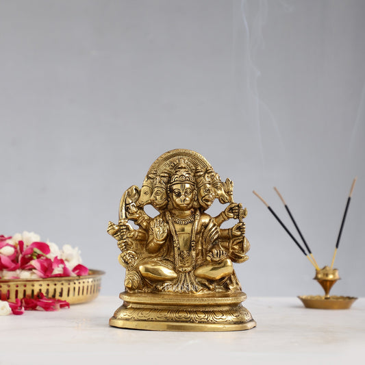 Superfine Brass Panchmukhi Hanuman Murti 6.5 inch - Budhshiv.com
