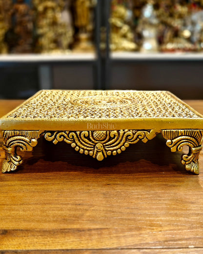 Superfine Brass Pooja Chowki Aasan for Temple - 8 x 8 inch - Budhshiv.com