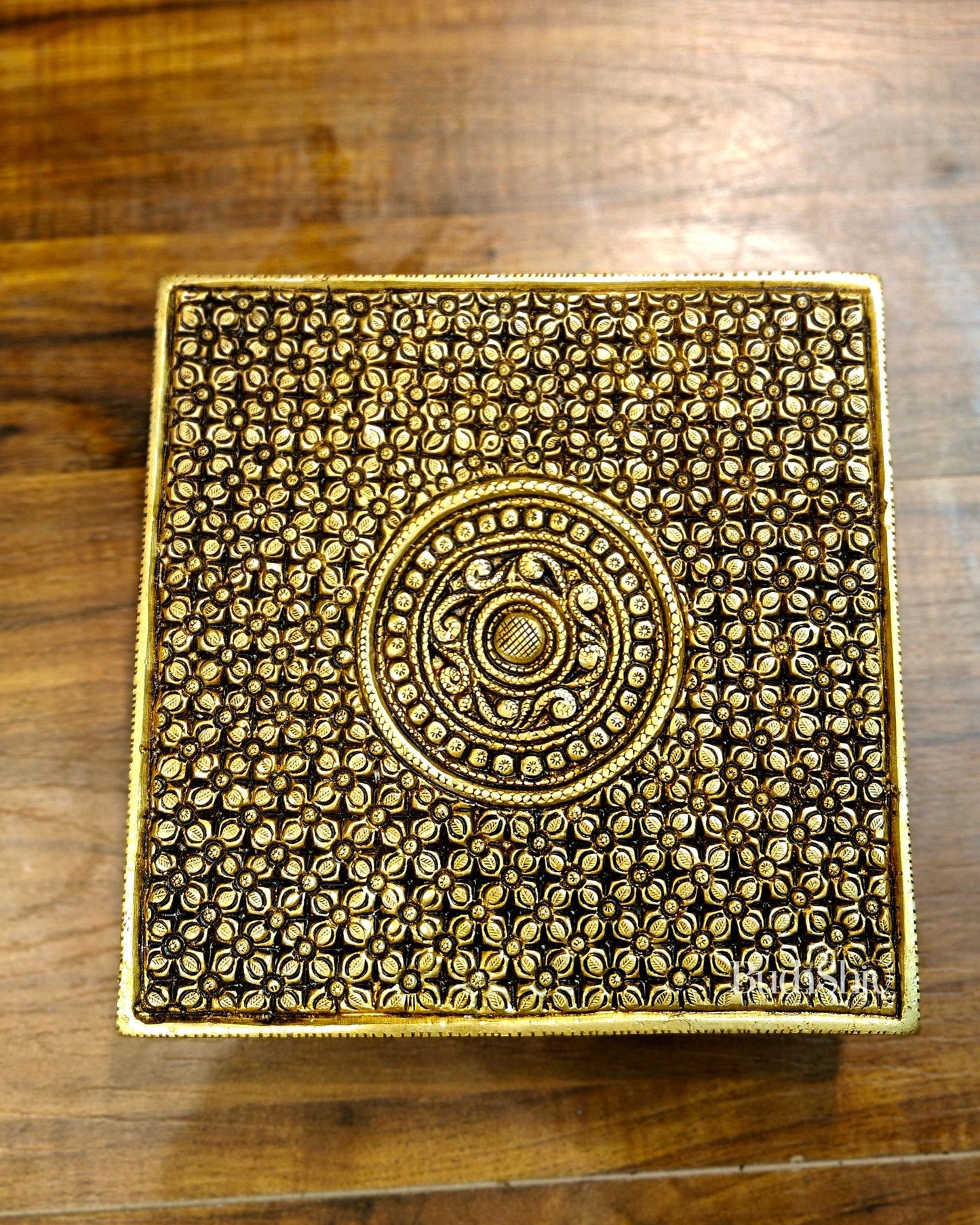 Superfine Brass Pooja Chowki Aasan for Temple - 8 x 8 inch - Budhshiv.com