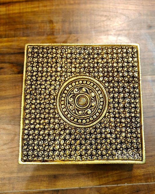 Superfine Brass Pooja Chowki Aasan for Temple - 8 x 8 inch - Budhshiv.com