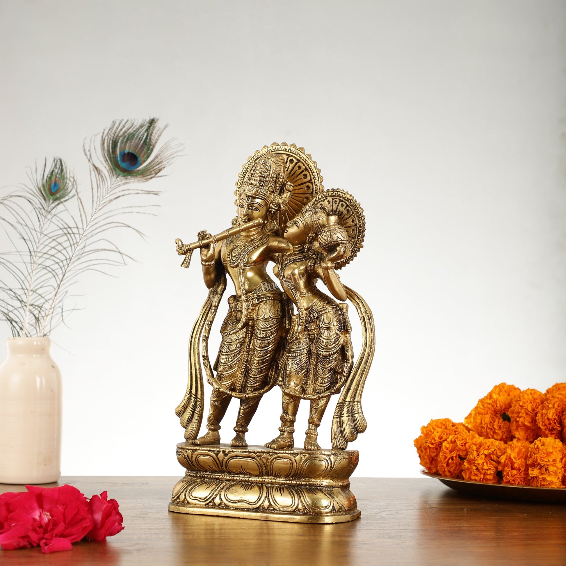 Superfine Brass Radha Krishna Idol - 12 Inch - Budhshiv.com