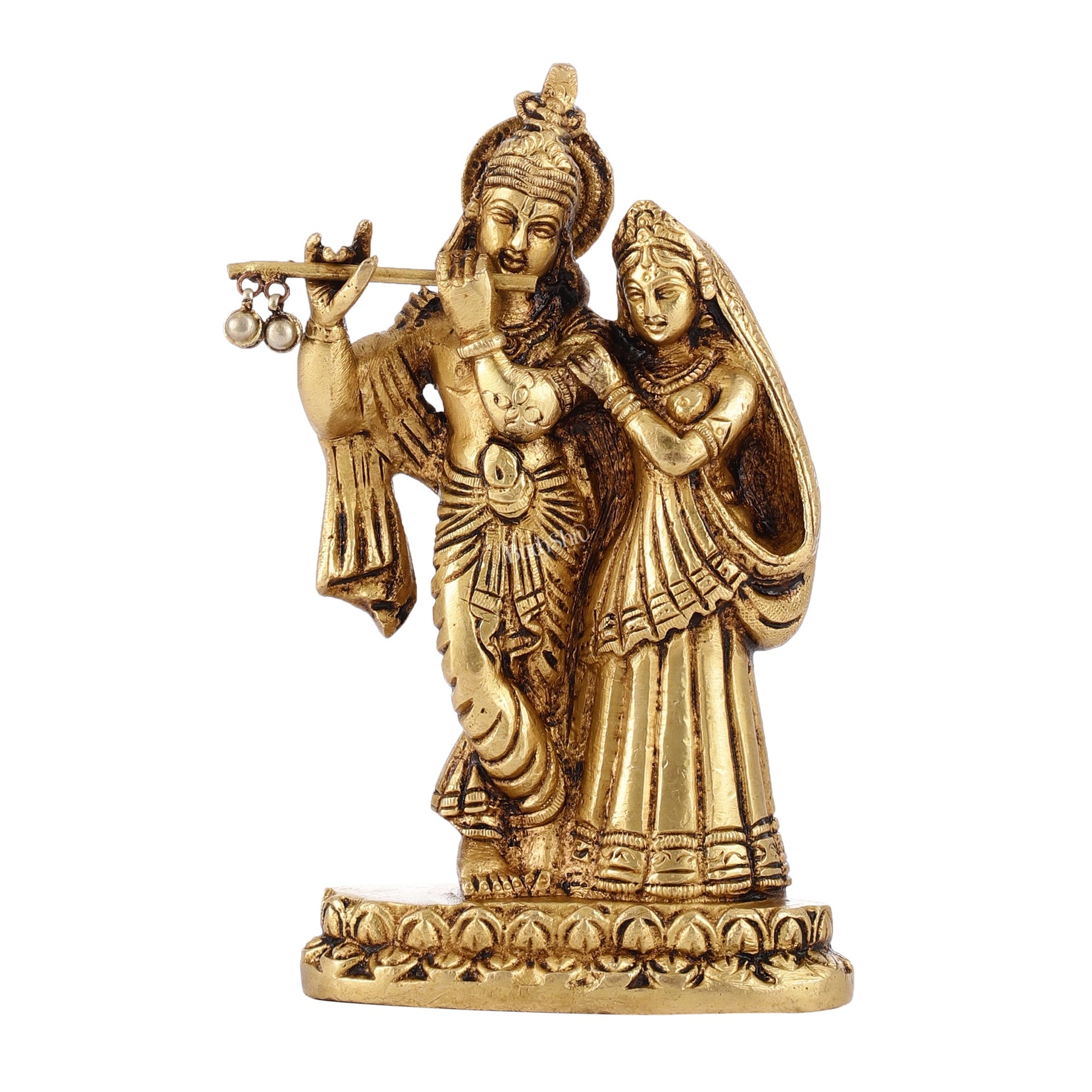 Superfine Brass Radha Krishna Idol - 6 Inch Statue - Budhshiv.com