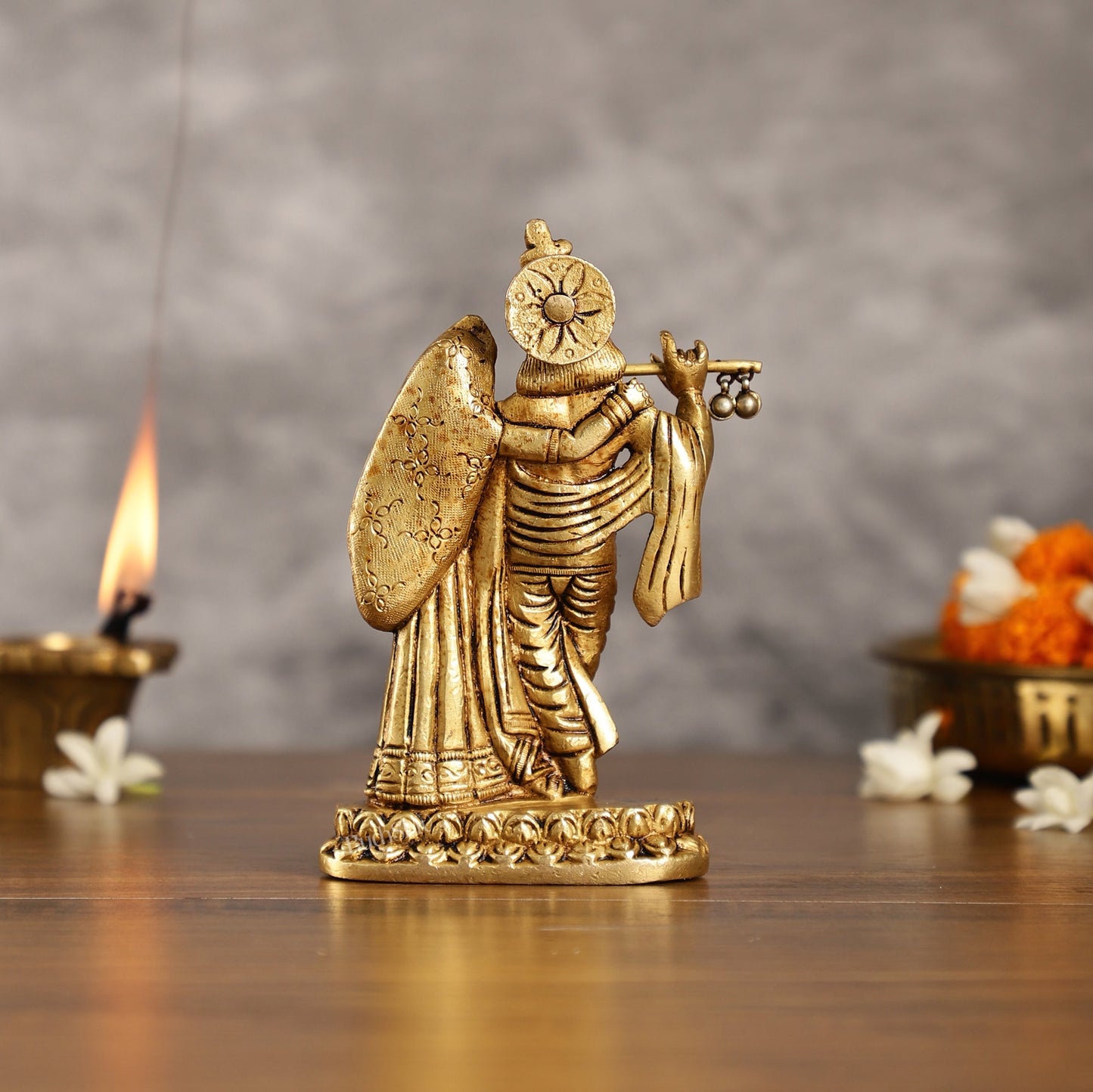 Superfine Brass Radha Krishna Idol - 6 Inch Statue - Budhshiv.com