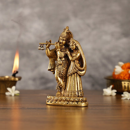 Superfine Brass Radha Krishna Idol - 6 Inch Statue - Budhshiv.com