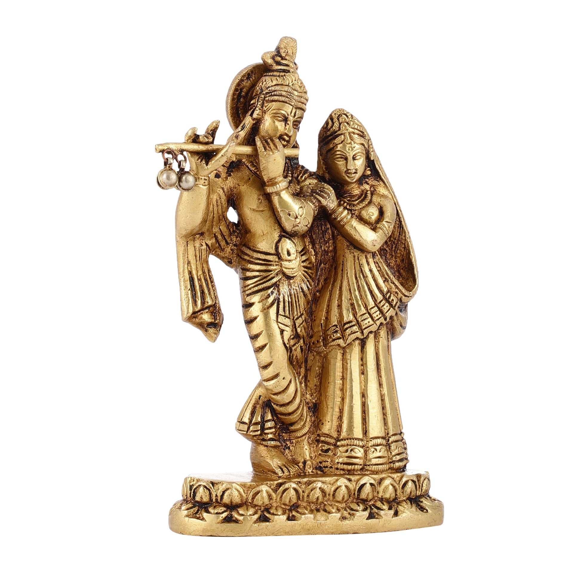 Superfine Brass Radha Krishna Idol - 6 Inch Statue - Budhshiv.com