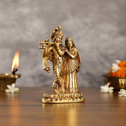 Superfine Brass Radha Krishna Idol - 6 Inch Statue - Budhshiv.com