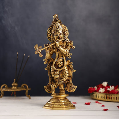 Superfine Brass Radha Krishna Idol | Height 12.5 inch - Budhshiv.com