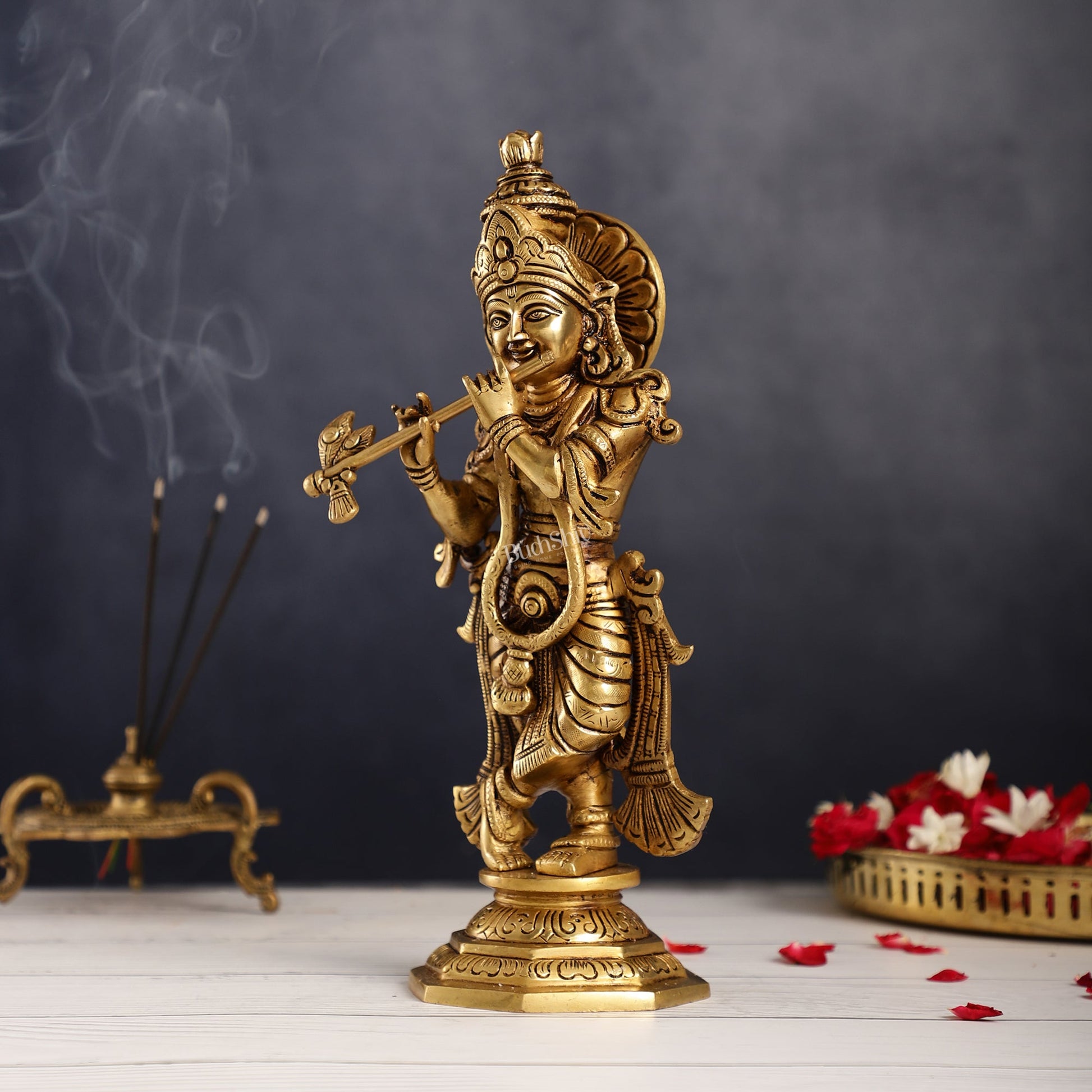 Superfine Brass Radha Krishna Idol | Height 12.5 inch - Budhshiv.com